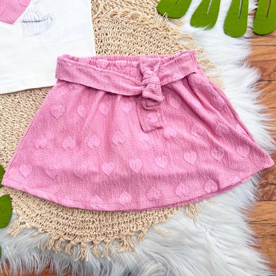 Conj. Blusa Be Always e Short Saia Corações - Off White e Rosa 
